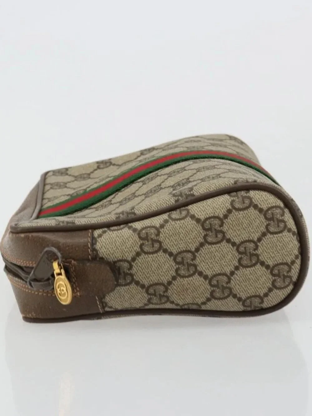 GUCCI GG Supreme Web Sherry Line Bag PVC Beige Gold 63 01 012 Auth BA13336